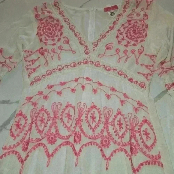 Chach Womens Boho Long Bell Sleeves Embroidered Dress White Size Large - Picture 3 of 11